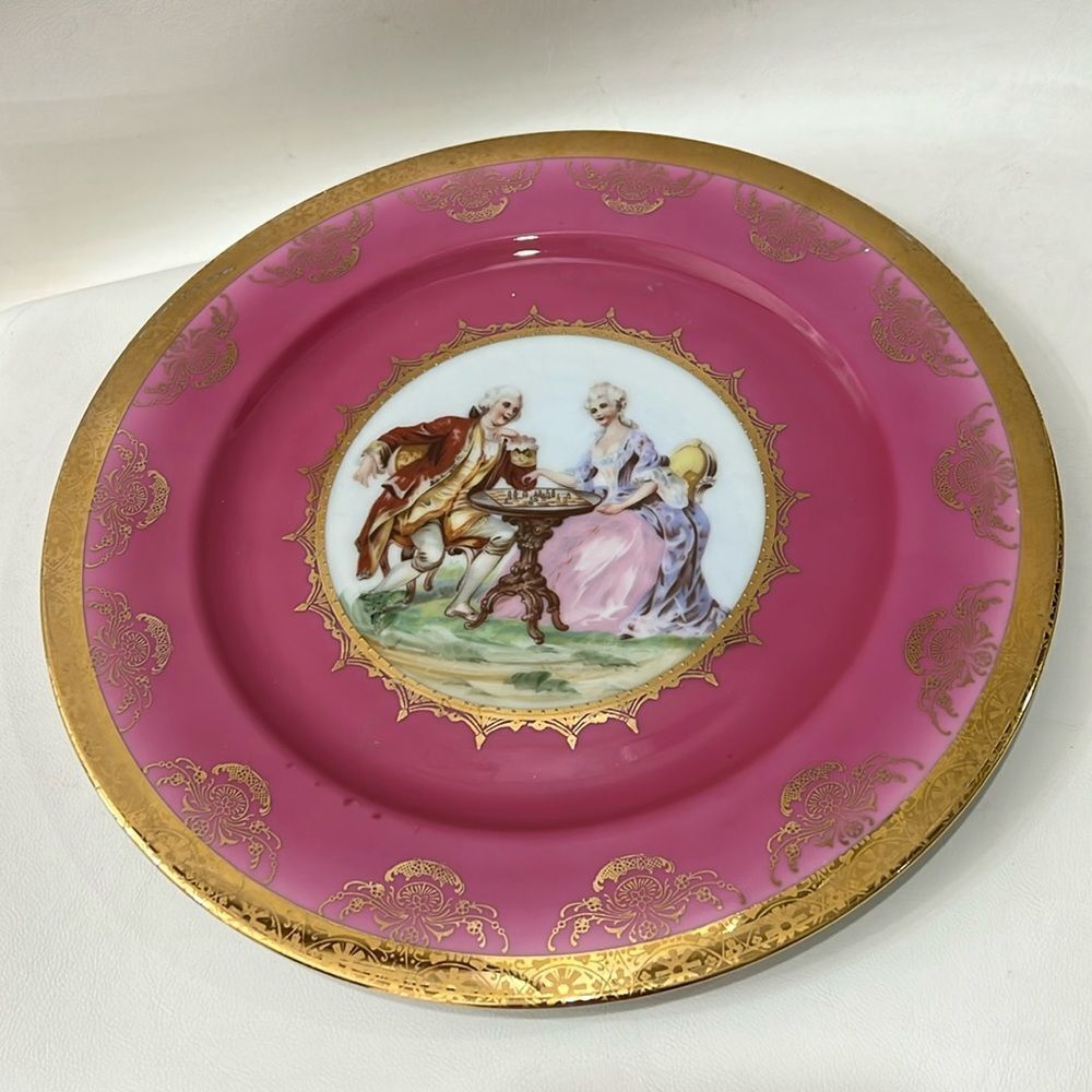 JKW 1930 Western Germany Fine Porcelain Luxurious Pink Gold Dinnerware Plate